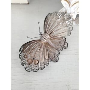 Antique Large Silver Filigree Butterfly Pin Brooch